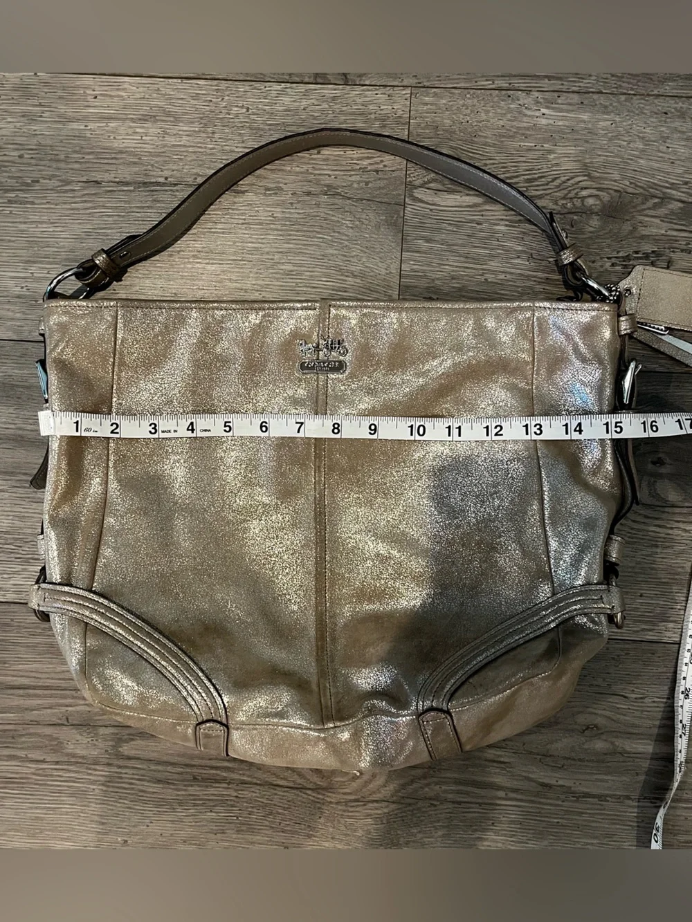 Coach Chelsea Metallic Leather Katarina Shimmer Hobo Shoulder Bag Champagne